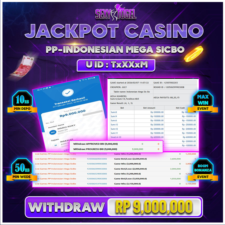 SEXYTOGEL JACKPOT CASINO PP-INDONESIAN MEGA SICBO Rp.9.000.000.,-LUNAS